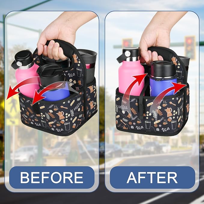 Beautyflier Reusable Insulated Coffee Cup Carrier, Portable Drink Holder with Handle Organizer Tote Bag for Hot & Cold Drinks (Coffee Utensils)