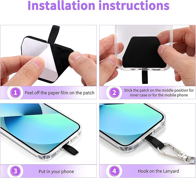 CACOE Phone Lanyard 2 PCS-2 PCS Adjustable Neck Strap,4 PCS Patches,Universal Crossbody Multifuctional Cell Phone Lanyards Compatible with Most Smartphones(Black+Dark Purple)