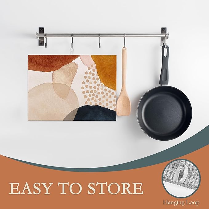 Boho Abstract Dish Drying Mats 18x24 Inch, Geometric Modern Art Dish Pad Drying Rack Mat for Kitchen Counter, Ultra Absorbent Microfiber Dishware Coffee Maker Bar Countertop Decor