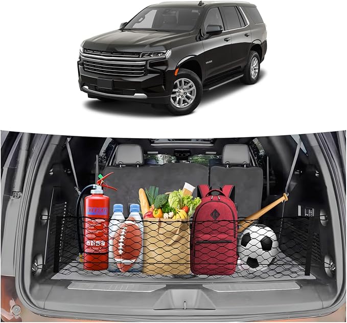 Cargo Net for Chevy Suburban Tahoe GMC Yukon & Yukon XL Cadillac Escalade 2021–2025 2026 Envelope Style Heavy Duty Elastic Mesh Trunk Cargo Organizer Easy Install Storage Net with Hooks