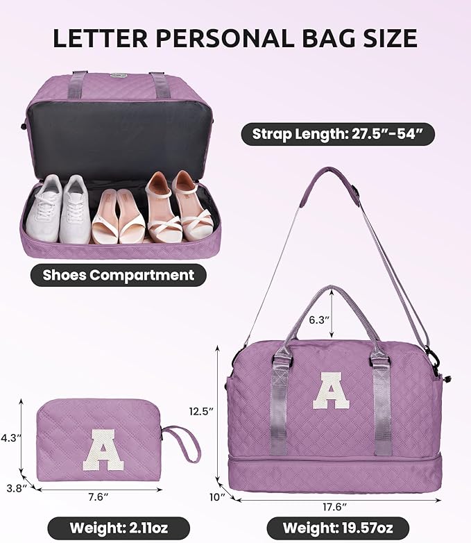 Unique Gifts for Her - Overnight Bags for Women, Personalized Weekender Bag, Monogram Travel Bag for Women with Trolley Sleeve & Wet Pocket, Letter Travel Bag with Makeup Bag (Letter D)