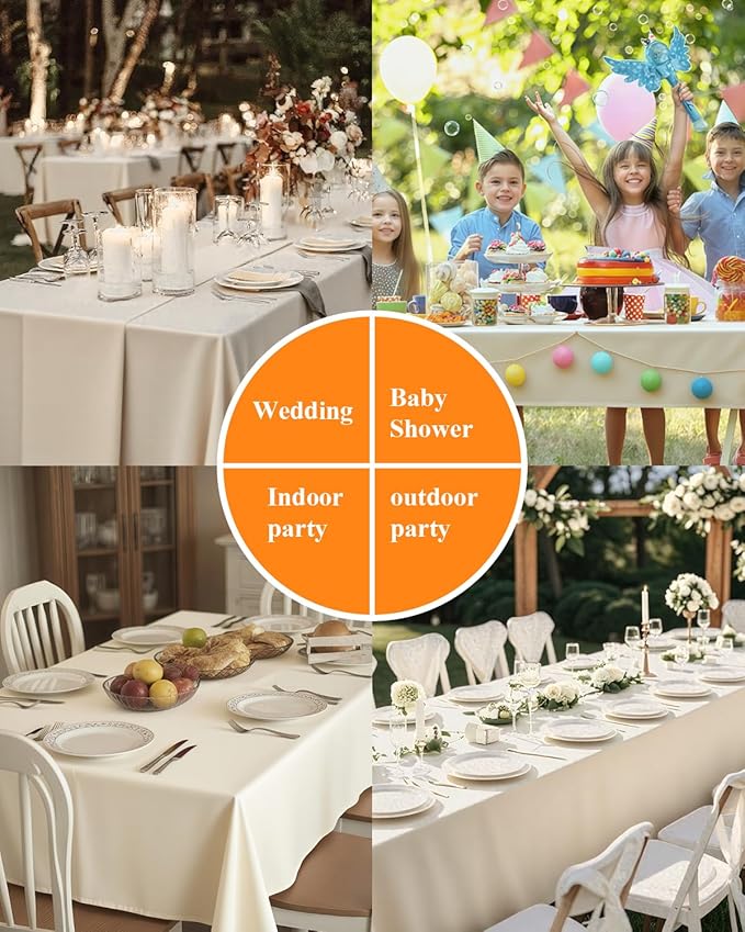 Goodluck 6 Pack Ivory Tablecloth 90 x 132 Inch – Rectangular Polyester Table Cloth, 6-8 Ft Tables – Reusable, Machine Washable Cover for Wedding, Birthday, Party Banquet and Event Decoration