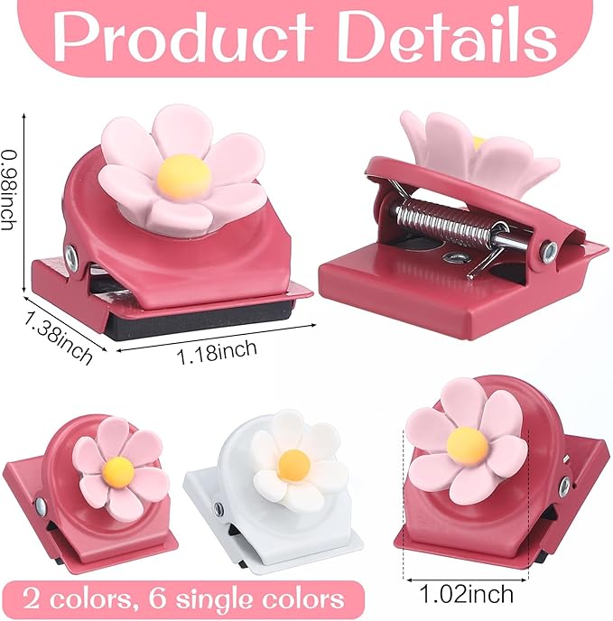 AceOrbit 12 Pcs Flower Magnets Clips Refrigerator Magnetic Clips Colorful Decorative Magnets Metal Magnet for Fridge Whiteboard Classroom Kitchen Office (White and Pink)
