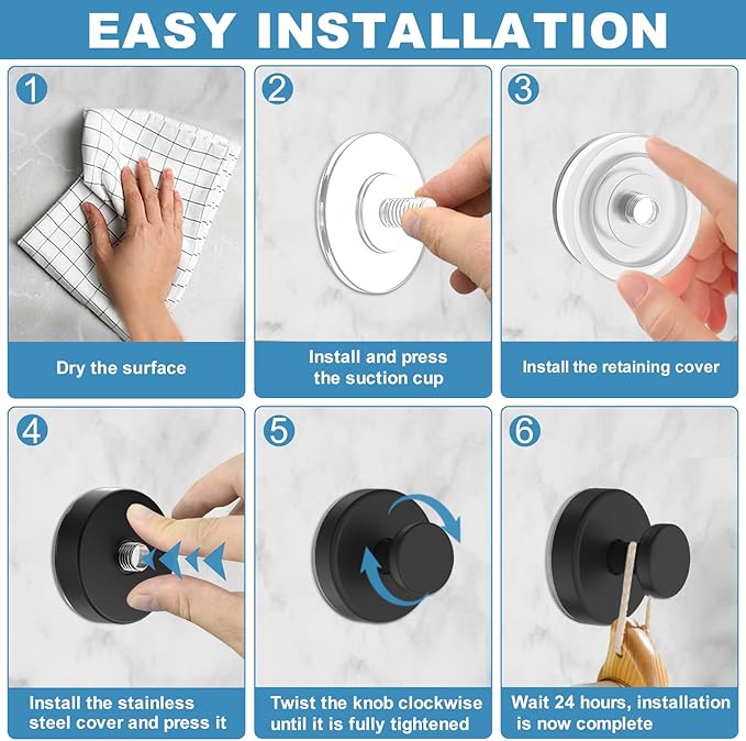 Suction Cup Hooks for Glass Window, Mirror, Wreaths - Shower Hooks for Inside Shower, No Drill Towel Hooks for Bathrooms, Bath Robe Coat Looafh Hook for Hanging - Black (4 Pack1)
