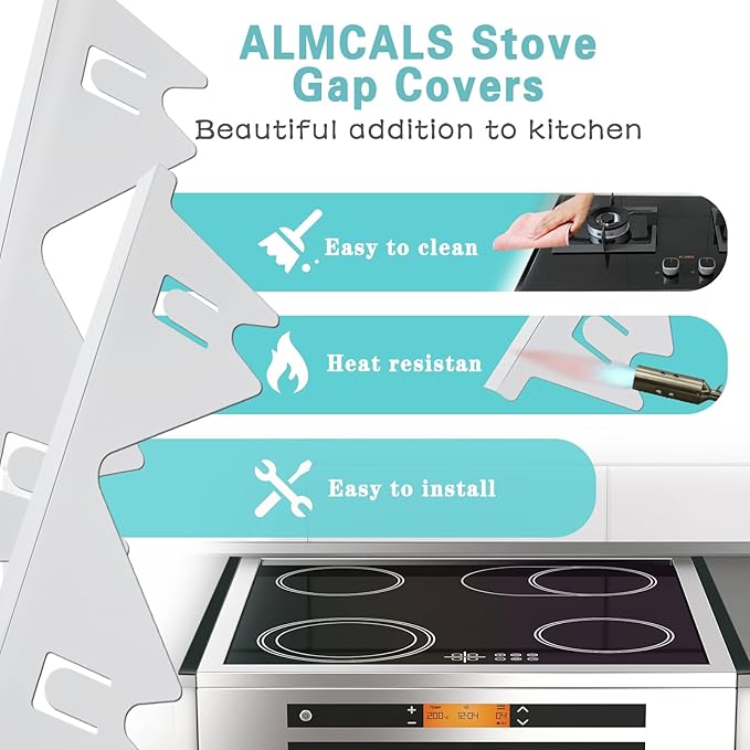 Stove Gap Covers Stainless Steel, 2 Pack Stove Gap Filler Easy Retractable Length 13.8" to 27.5", Width 0.79" ALMCALS Stove Gap Guards Range Trim Kit, Heat Resistant Guard Between Stove Top & Counter