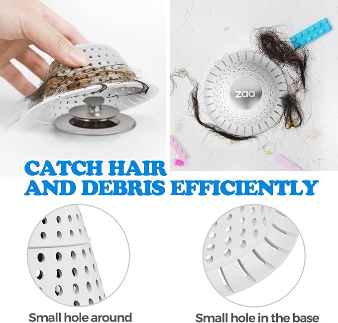 zaa Bathtub Drain Hair Catcher, Premium Silicone Shower Hair Catcher, 1Pack Hair Stopper for Pop Up & Regular Drains of Shower, Bathtub, Bathroom Sink, Bathroom Fixture Accessories, Light Gray