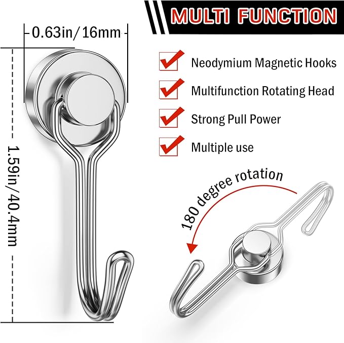 FINDMAG Magnetic Hooks, 30lbs+ Magnet Hooks 2026 Cruise Ship Essentials, Strong Magnetic Hooks for Fridge, Magnetic Hanger for Garage, Whiteboard, Office Supplies, Kitchen Organization, 10 Pack