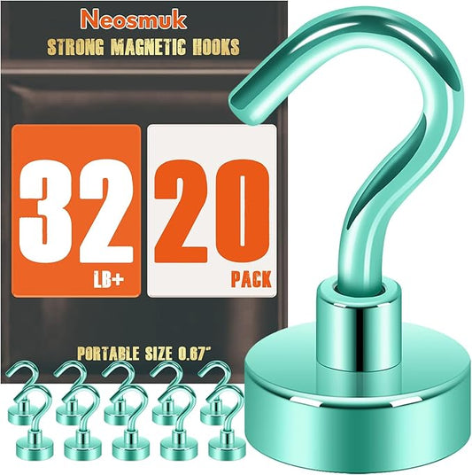 Neosmuk Magnetic Hooks, Cruise Ship Essentials, 30lb+ Heavy Duty Magnetic Hooks for Cruise Cabins, Refrigerator, Grill, Hanging, and Travel | Extra Strong Must-Haves Magnet Hook,Green