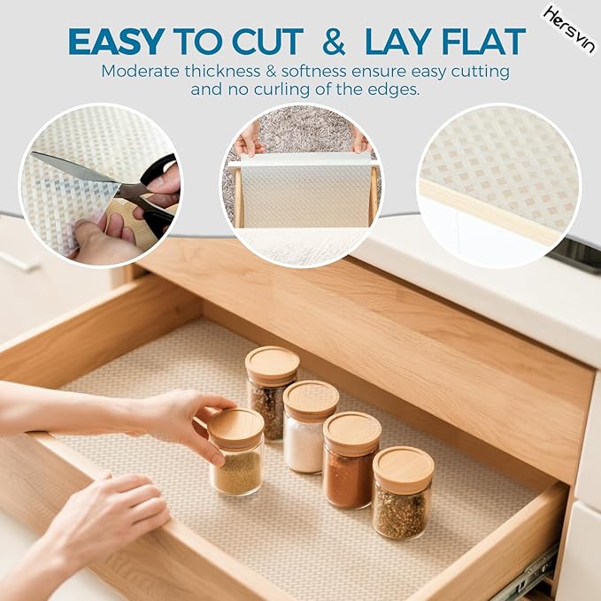 Hersvin Shelf Liners 16 in x 20 ft EVA Drawer Mats, Non-Adhesive Cupboard Protector, Kitchen Cabinet Lining Fridge Liner (Clear Crossed Stripe, 40.7x610cm)