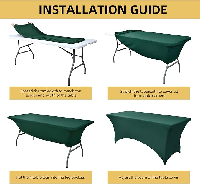ZarzaaSik 2-Pack 4ft Spandex Table Covers for Rectangular Folding Tables - Wrinkle Resistant Stretch Tight Table Cloths - Ultimate Fitted Table Protector for Parties, Banquet, and Wedding