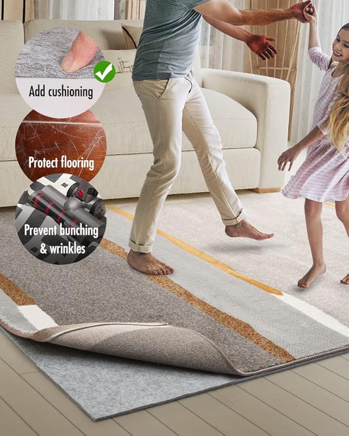 Resare Non Slip Rug Pad Gripper Extra Thick Dual Surface Felt Under Rug for Area Rugs and Hardwood Floors, Super Cushioned Non Skid Carpet Padding - 7x10 Feet 1/4" Double-Sided Non Slip