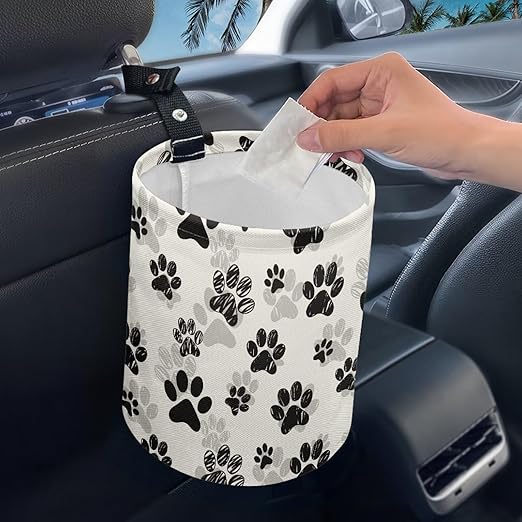 Panskyllis Cute Paws Car Waste Basket Can Universal Compact Rubbish Holder Mini Car Organizer for Car Garbage