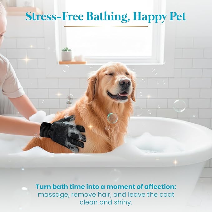 Cat Grooming Gloves for Shedding – Pet Hair Remover Set with Self-Cleaning Mitt – 2 Grooming Gloves + 1 Reusable Pad for Cats & Dogs – Long & Short Hair Deshedding