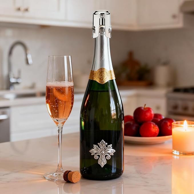 Champagne Stoppers for Bottles, Pafusen Champagne Sealer Stopper, Stainless Steel Champagne Cork Stopper Toppers, Saver for Champagne Cava Prosecco Sparkling Wine (Champagne -3-Pack-Black)