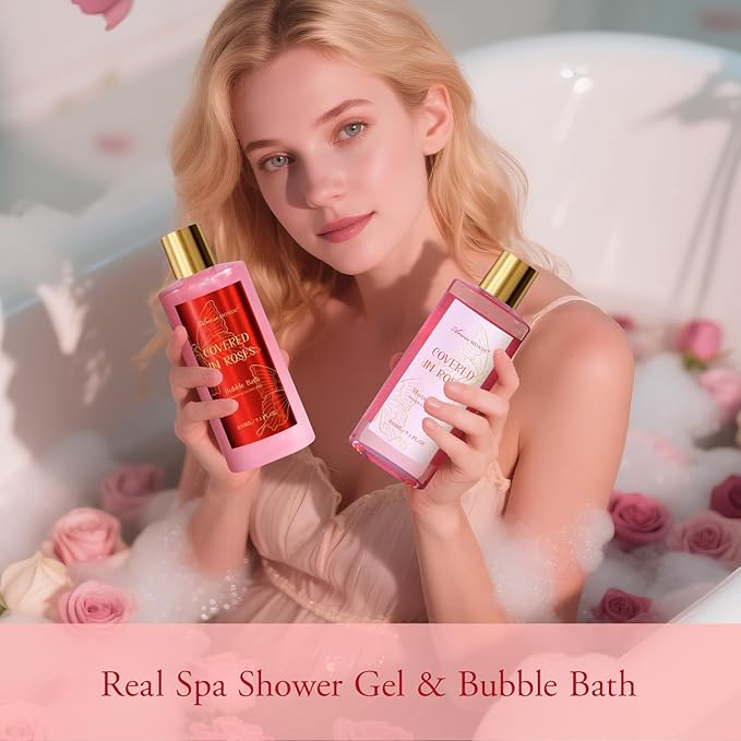 Gifts for Women,15Pcs Rose Amber Bath Relaxing Spa Gift Basket for Her, Mom, Sister, Female Friends, Daughter,Unique Bath Gift Set Idea for Women Who Have Everything, Mothers Day Gifts for Mom