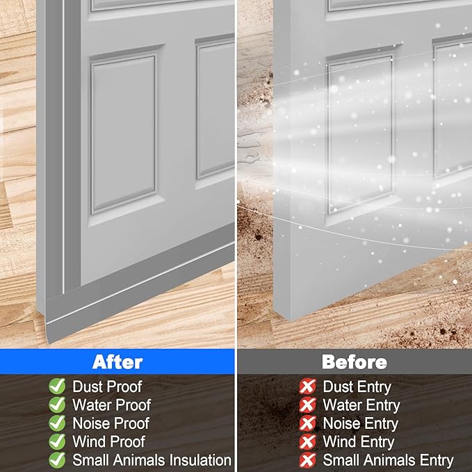 ToLanbbt Weather Stripping Silicone Door Seal Strip 2 in x 40 ft Door Draft Stopper Self Adhesive Door Draft Tape, Side & Bottom Gaps Insulation Strip for Glass Shower Door Sliding Door Window, Gray