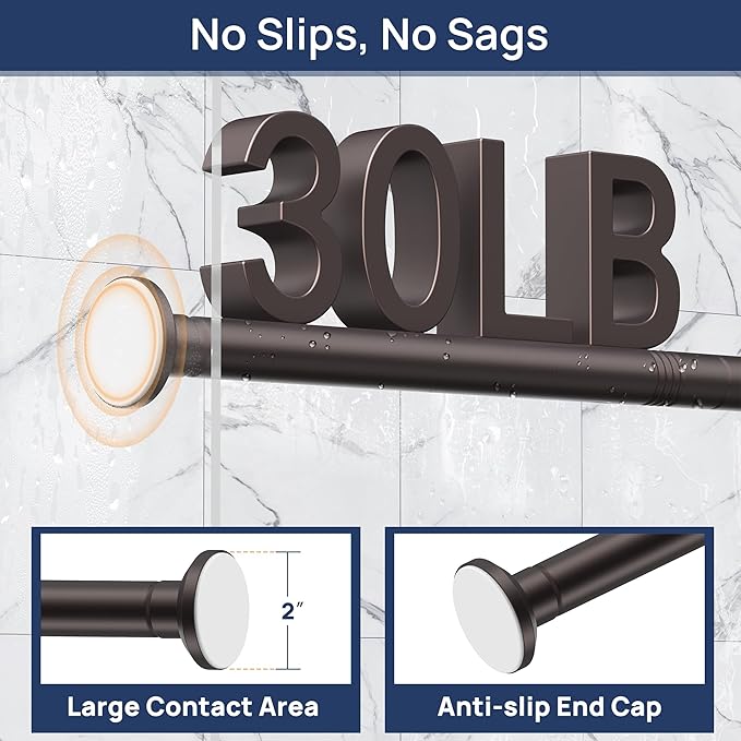 ENJOYBASICS Shower Curtain Rod 30 to 76 Inches, 1 Inch Stainless Steel Adjustable Spring Tension Rods No Drill for Bathroom, Closet, Window, Room Divider, Never Rust, Non Slip, Bronze