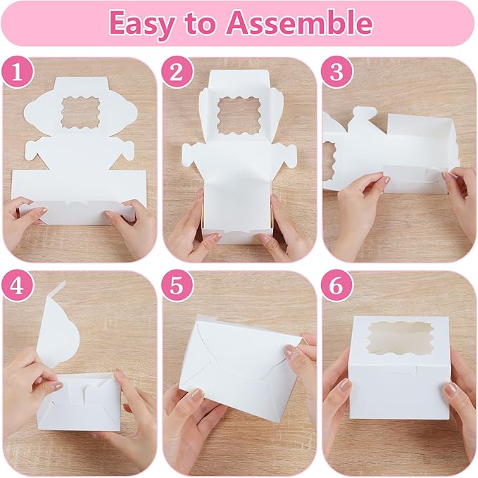 26pcs White Cookie Boxes with Window, 4x4x2.5 Inches Small Bakery Boxes with 36pcs Stickers, for Mini Cake Cookies Treat Dessert Pastry Donuts Macaroon Strawberries Chocolate Cupcakes Candy