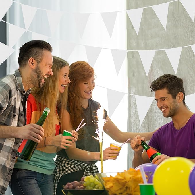 Tatuo 820 ft 500 Pcs Pennant Banner Flag String Hanging Triangle Bunting Flag for Carnival Party Outdoor Events Birthday Classroom Decoration(White)