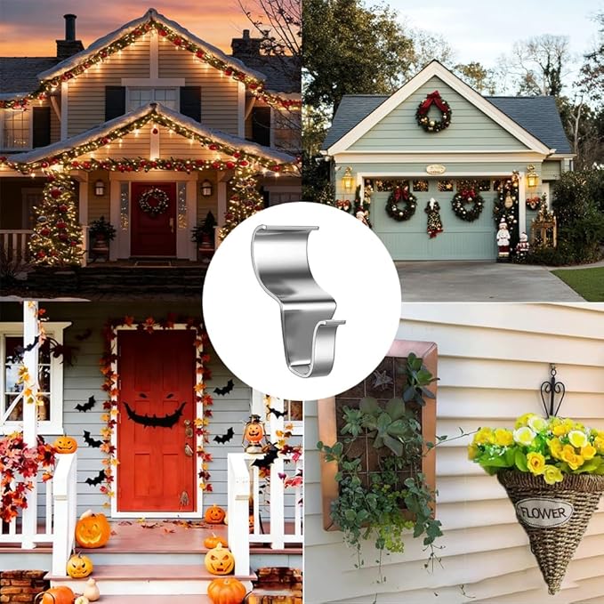 Vinyl Siding Hooks, 10 Pcs New Heavy Duty Stainless Steel Siding Hooks No Hole Vinyl Siding Clips, Multifunctional Outdoor Hook Hangers for Hanging Doorplates Wreaths and Holiday Decorations