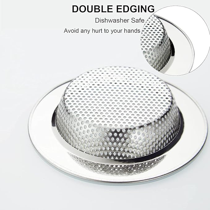 LASSHSWA Kitchen Sink Strainer Stainless Steel, Kitchen Sink Drain Strainer, Sink Strainers for Kitchen Sinks with Large Wide Rim 4.5" Diameter (4 Pack)