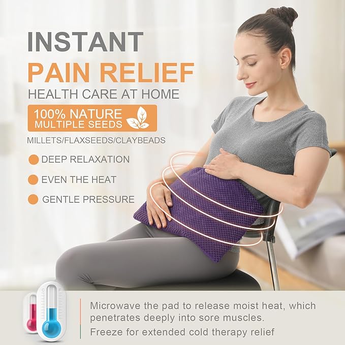 UNCN Wide Microwave Heating pad with Washable Cover 9.5 x 16in Microwavable Hot Pad for Neck Shoulder, Cramps, Back Cordless Warm Compress Weighted Moist Heat Pack for Aches, Unscented