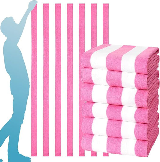 Genovega 6 Pack Stripe Beach Towel Thin Terry Set Oversized Clearance Pool Accessories Essentials Extra Large XL Big Soft Super Swim Bath Camping Towels for Girls Men Women Adults Gift Pink