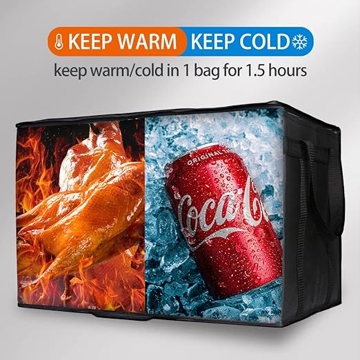 Bodaon 10-Pack Insulated Food Delivery Bag for Hot and Cold Meal, XXX-Large Cooler/Thermal Bags, Grocery Tote Insulation Bag for Catering, Pizza Warmer, Black