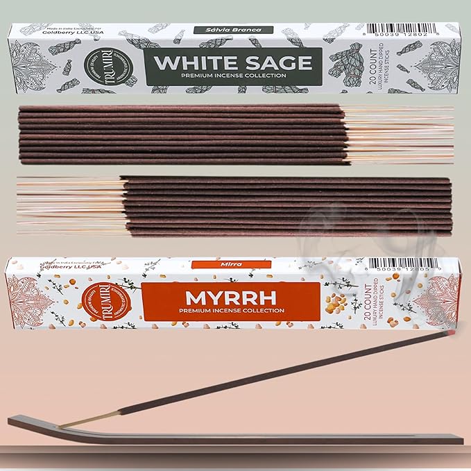 Trumiri Incense Sticks - Combo Pack of 40 Insence-Sticks - 20 White Sage + 20 Myrrh - Insenses - Insents - Incents - Inscense - Incence - Incienso - All Natural Incense Sticks