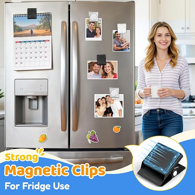 Grtard 12 Pack Magnetic Clips Heavy Duty, White Magnet Clips for Fridge, Refrigerator Magnets, Strong Magnetic Clip,Scratch Free Magnets with Clip for Refrigerator, Whiteboard, Cruise, Locker (Black)