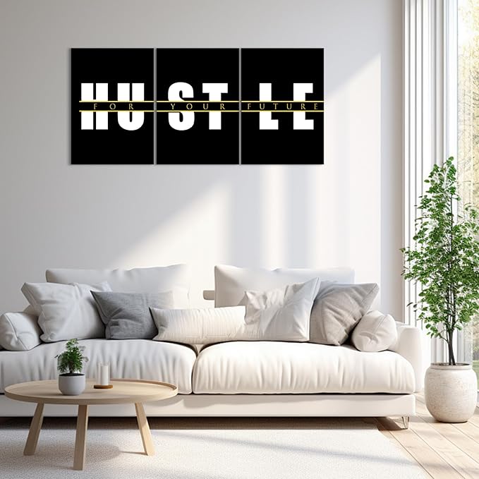 KAWAHONE Motivational Quotes Hustle Wall Art,Inspirational Wall Art, Hustle for Your,Ideal Gift For Bedroom Living Office Bedroom Artwork Framed and Ready to Hang