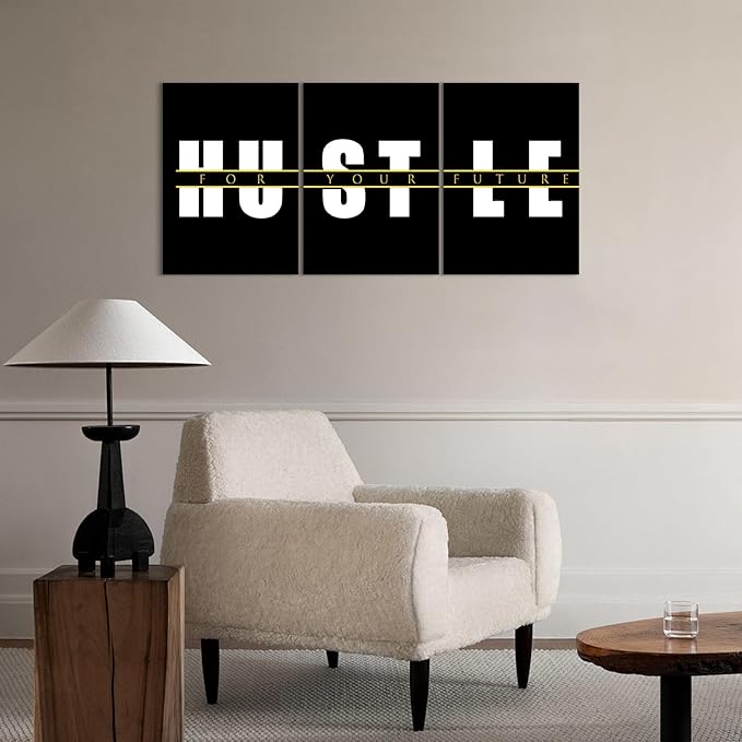 KAWAHONE Motivational Quotes Hustle Wall Art,Inspirational Wall Art, Hustle for Your,Ideal Gift For Bedroom Living Office Bedroom Artwork Framed and Ready to Hang