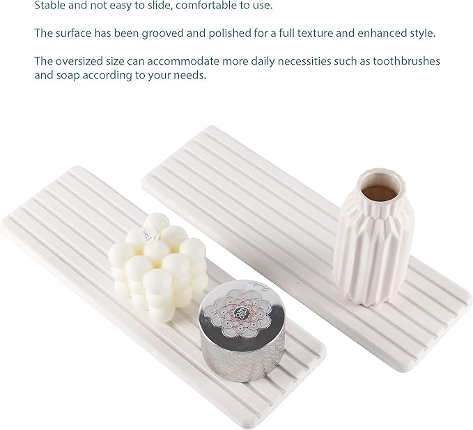 NiuYichee 2 PCS Water Absorbent Diatomite Coasters (12.2" x 4"), Grooved Design, Water Absorbing Stone Used for Hand Soaps & Plants & Toiletries in the Modern Home