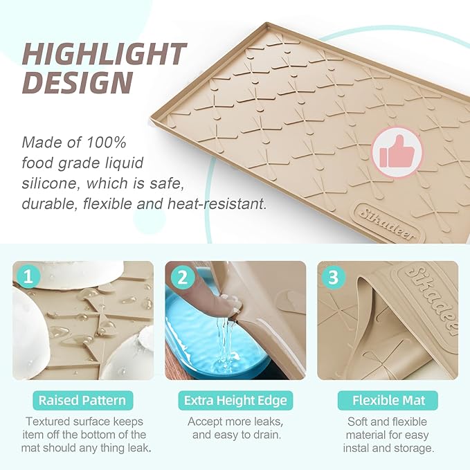 SIKADEER 31" x 22" Under Sink Mat Waterproof, Silicone Mat Kitchen Drawer Shelf and Cabinet Liner, Sink Protector for Kitchen Organizers and Storage, Boot Tray Pet Food Mats