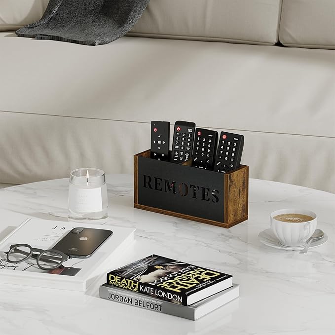 YINMIT Remote Control Holder Wall Mount, TV Remote Holder Wall Mount, Universal Remote Caddy, Remote Organizer Divided Storage Box for Wall, Table, Living Room, Bedroom