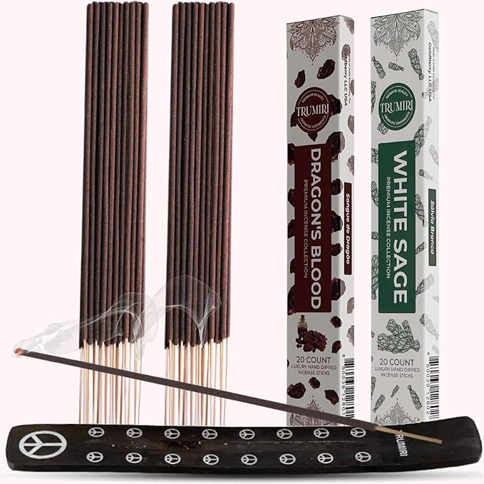 Trumiri Incense Sticks - Combo Pack of 40 Insence-Sticks - 20 Dragons Blood + 20 White Sage - Insenses - Insents - Incents - Inscense - Incence - Incienso - All Natural Incense Sticks