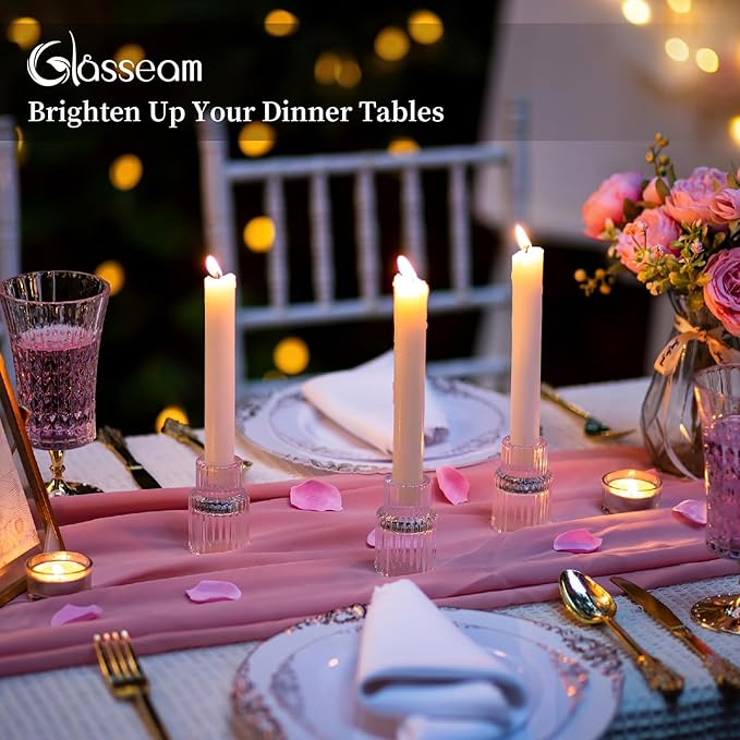 Glasseam Glass Candle Stick Holder: Small Candlesticks for Taper Candles, Bulk Set of 20, Mini Crystal Clear for Wedding Centerpieces Party Decorations