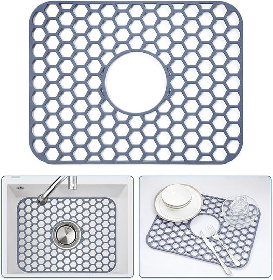 Silicone Sink Protectors for Kitchen Sink with Center Drain - 16.2"x12.5" Kitchen Accessory, Non-Slip Heat Resistant Sink Mat for Bottom of Farmhouse Porcelain Stainless Steel Sink