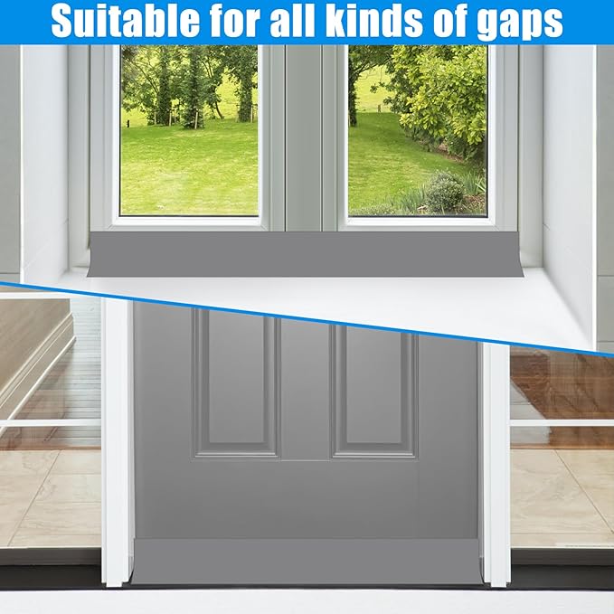 Draft Seal Tape for Doors and Windows 3 in x 40 Ft Silicone Weather Stripping Extra Thick 2mm Door Seal Strip with Strong Adhesive Draft Insulation Stopper Side Seal - Gray