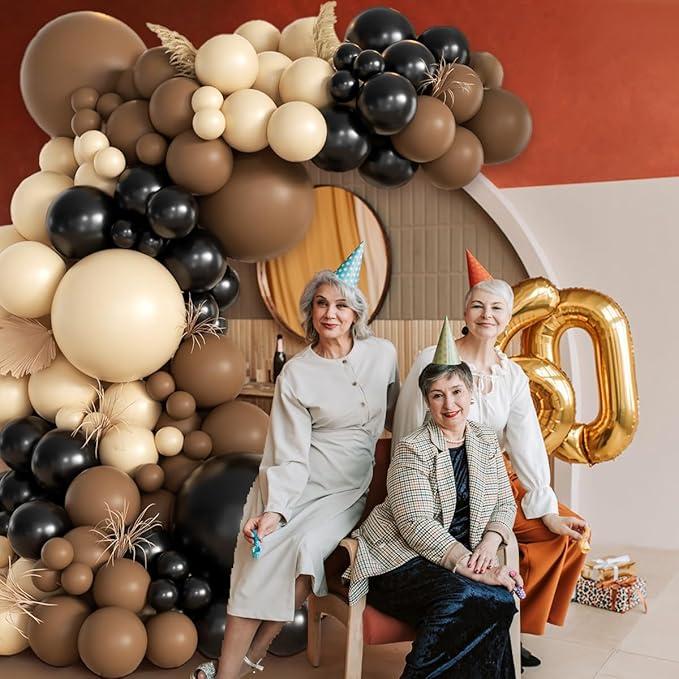 MEBAY Black Brown Nude Balloon Garland Arch Kit, 155Pcs Latex Balloons Different Size 18 12 10 5 inch for Boy First Rodeo, Wild West Country Birthday, Farm Fiesta Party Decorations