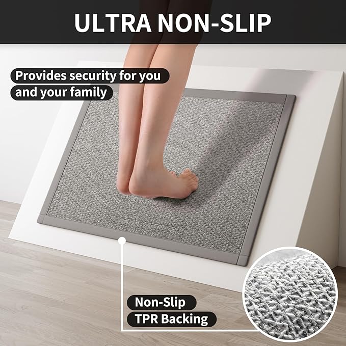 YDKGL Kitchen Rugs Non Slip Washable, Super Absorbent Kitchen Mats for Floor, Rubber Backing Jute-Like Braid Kitchen Sink Mat Runner Rug Standing Mat, Easy to Clean, Gray 17"x47"