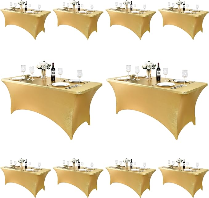 ZarzaaSik 10-Pack 8ft Spandex Table Covers for Rectangle Folding Tables - Washable Elastic Tablecloth - Ultimate Fitted Table Protector for Parties, Trade Shows, Banquet, and Wedding