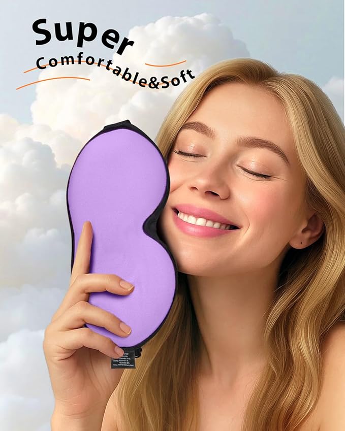 MABAO Weighted Sleep Mask - 100% Blackout Eye Mask for Sleeping for Women Men, 3D Contoured for Lash Extension, Zero Eye Pressure Memory Foam Cover, Soft Gentle Pressure Blindfold for Travel - Purple