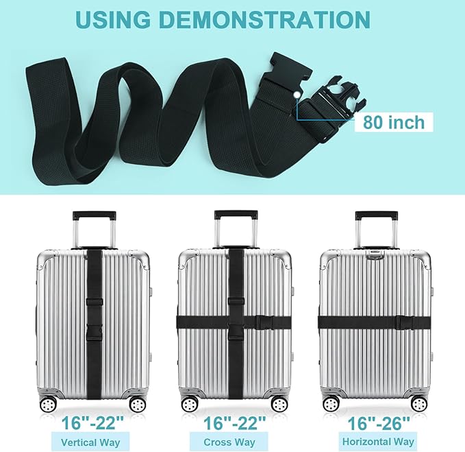 4Pcs Luggage Straps for Suitcase Travel Accessories TSA Approved, 80In Long Belts to Keep Your Suitcase Secure, Adjustable Bag Straps with Quick-Release Buckle for Travel Bag Closure, Multicolor