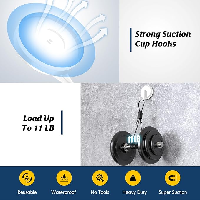 Suction Cup Hooks for Shower, Shower Hooks Mounting on Glass Doors, Tile, Mirrors, Metals,Hook for Hanging Towels, Robe, Loofah, Jackets-White(4 Pack)