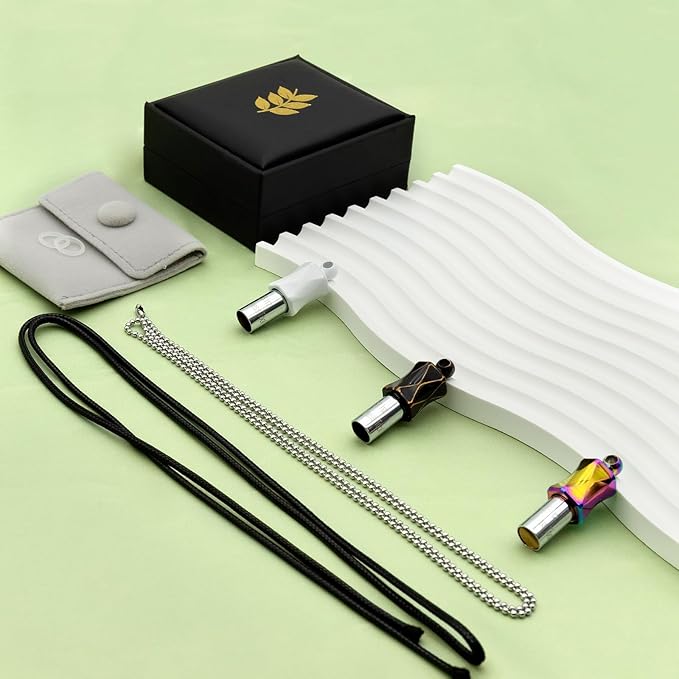 528Hz Breathing Meditation Necklace - Anxiety Relief Whistle, Stress Reduction & Mindfulness Tool for Focus, Calm Breathing - White Whistle