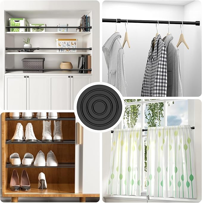 1Pack Spring Tension Curtain Rod 26-39 inch Black Adjustable Spring Rod Extendable Tension Rod For Kitchen, Bathroom, Window, Bookshelf, Closet