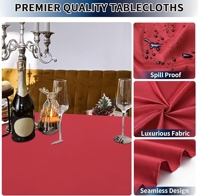 PureFit 6 Pack Rectangle Red Tablecloths 60 x 126 Inch for 6Ft Tables, Stain and Wrinkle Resistant Table Linens for Home Use, Wedding, Party, Banquet and Camping