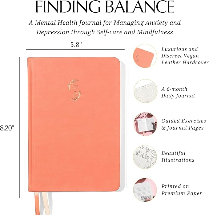 FINDING BALANCE Mental Health Journal – 6-Month Daily Journal with Prompts for Mindfulness, Self-Care & Healing – Anxiety & Depression Relief – Hardcover