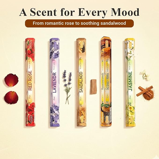 Tulasi Incense Sticks Pack of 12 Natural Scent (240 sticks) Variety Fragrance of Coconut, White Sage, Red Rose, Palo Santo Lavender & Cinnamon etc, Ideal For Meditation & Positive Vibes, Thanks Giving